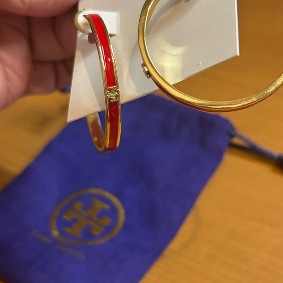 Tory Burch Jewelry - Tory Burch Red and Gold Hoop Earrings